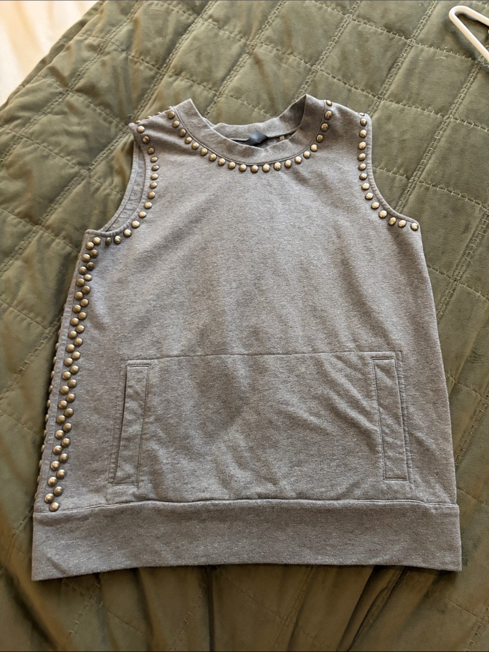 Norma Kamali Grey Sleeveless Stud-Trim Tank